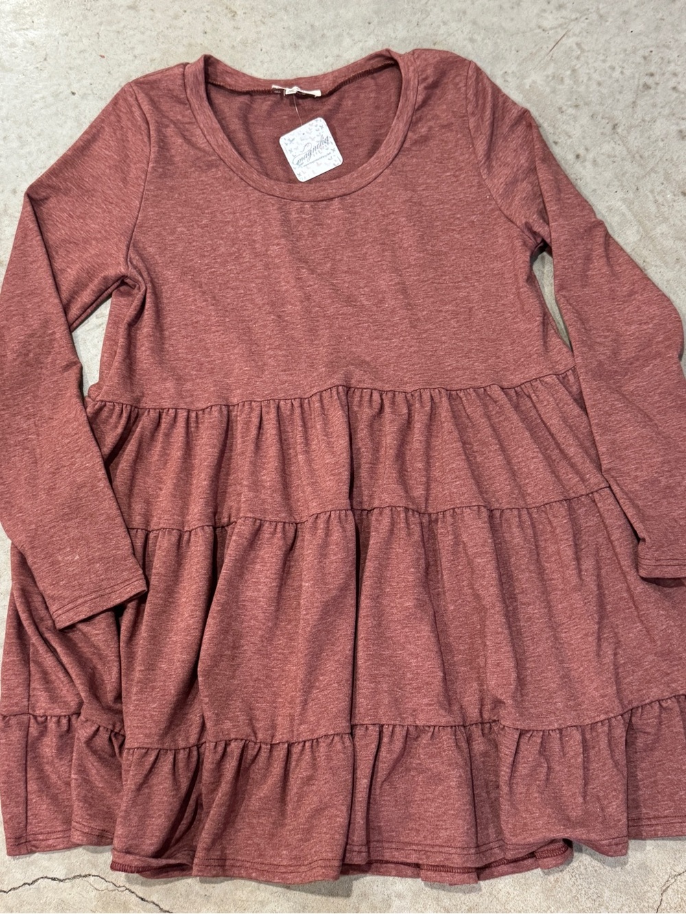 easel Long Sleeve Tiered Dress - Mauve Rose